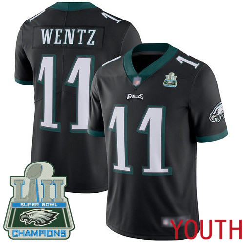 Youth Philadelphia Eagles #11 Carson Wentz Black Alternate Vapor Untouchable NFL Jersey Limited Player Super->youth nfl jersey->Youth Jersey